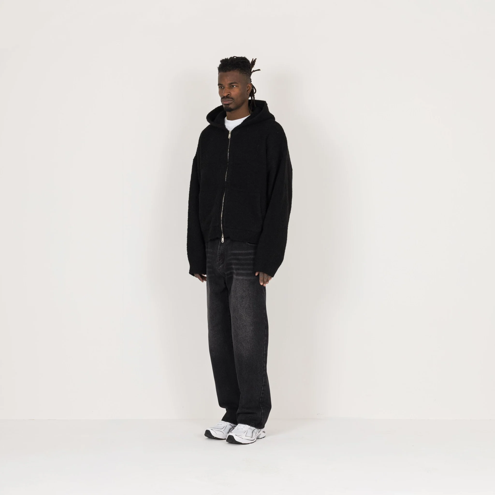 Bouclé Zip Hoodie - Black - Image 5