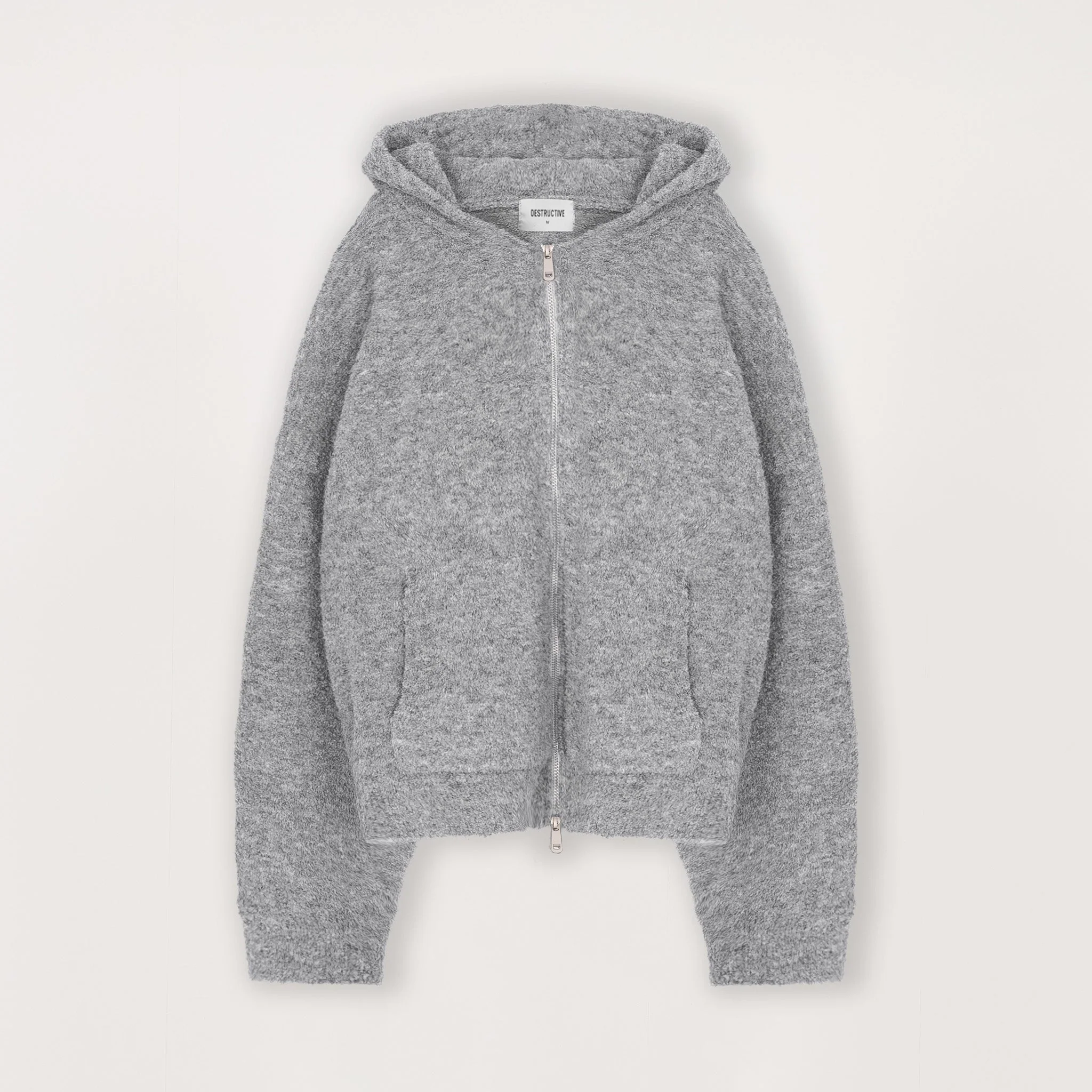 Bouclé Zip Hoodie - Soft Grey