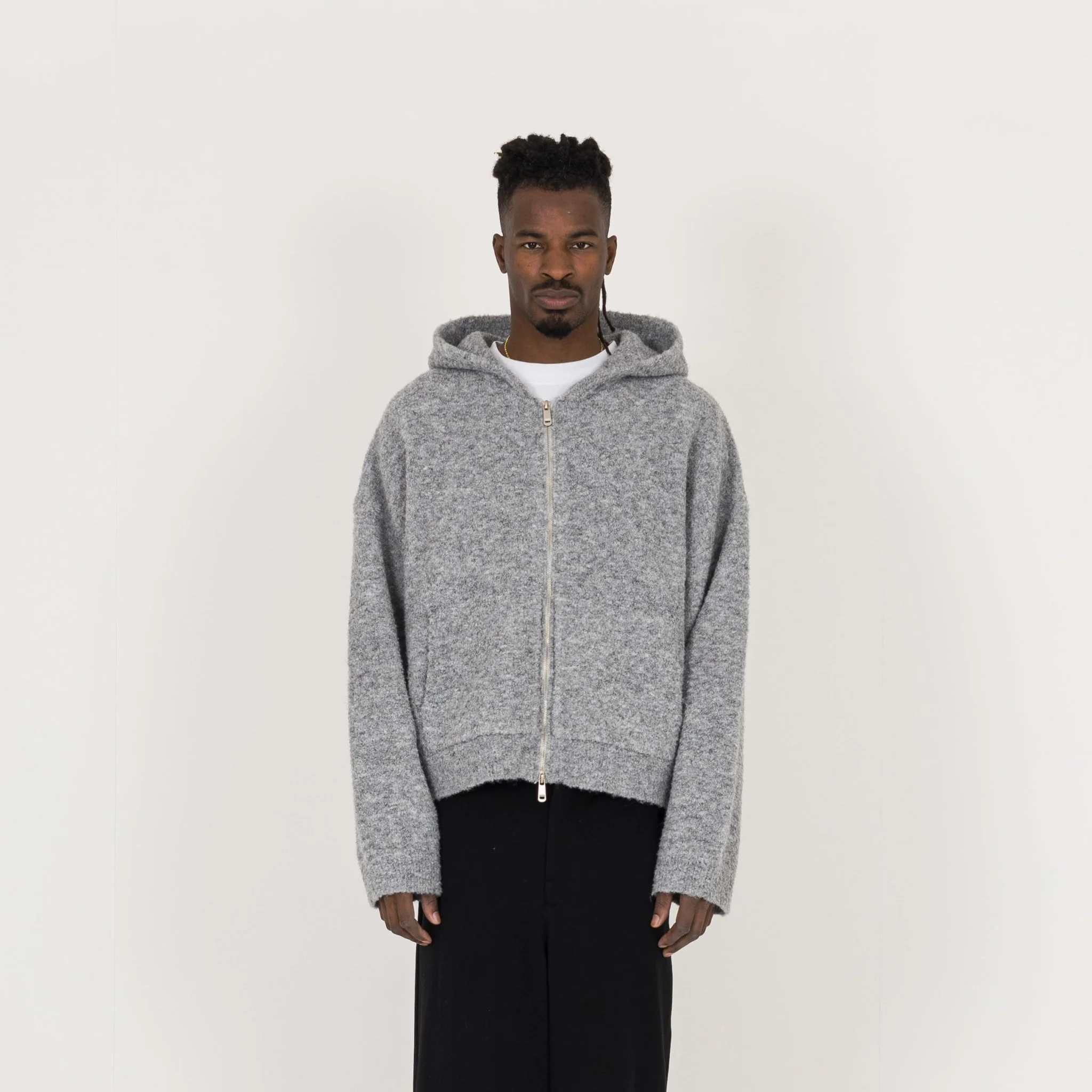 Bouclé Zip Hoodie - Soft Grey - Image 2
