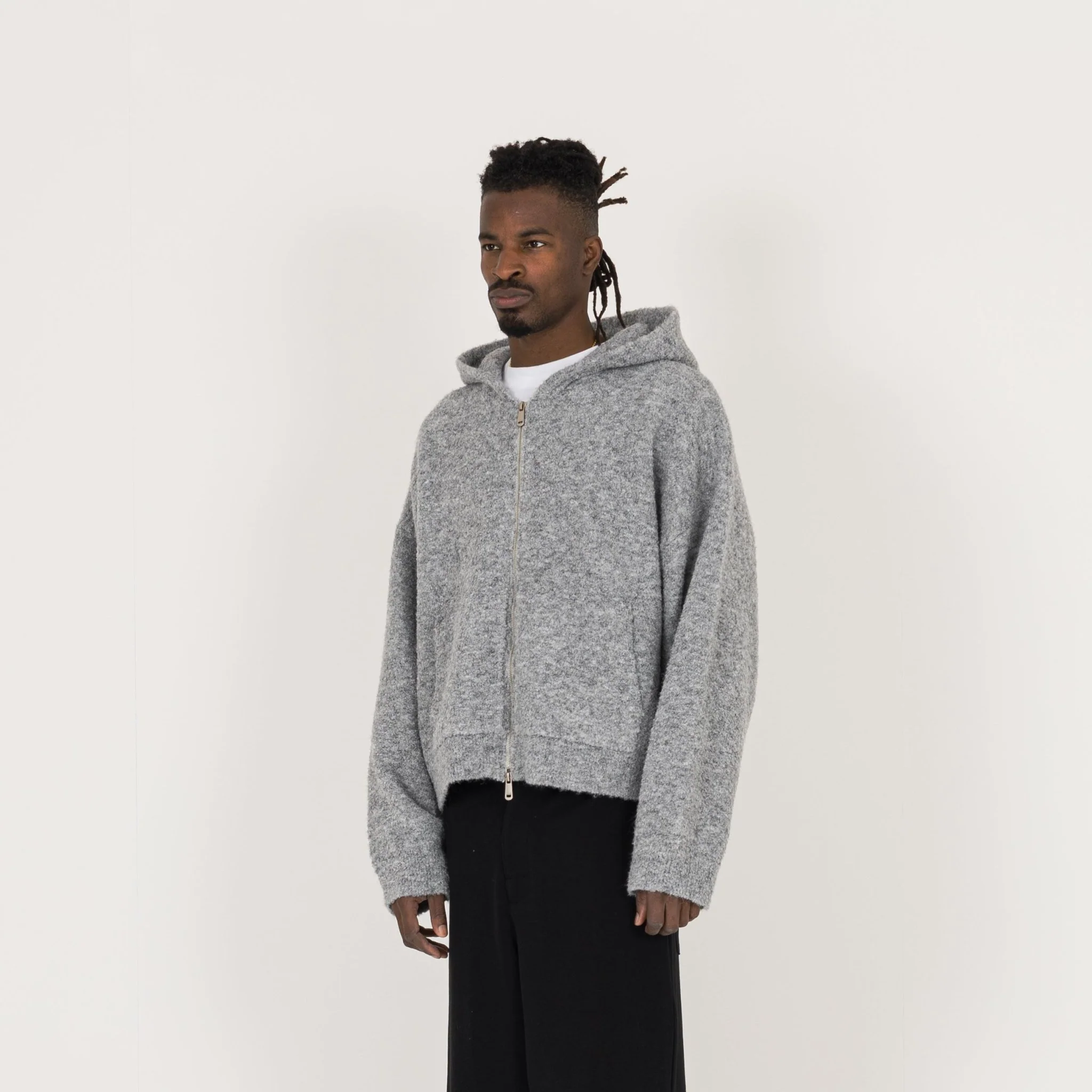 Bouclé Zip Hoodie - Soft Grey - Image 3