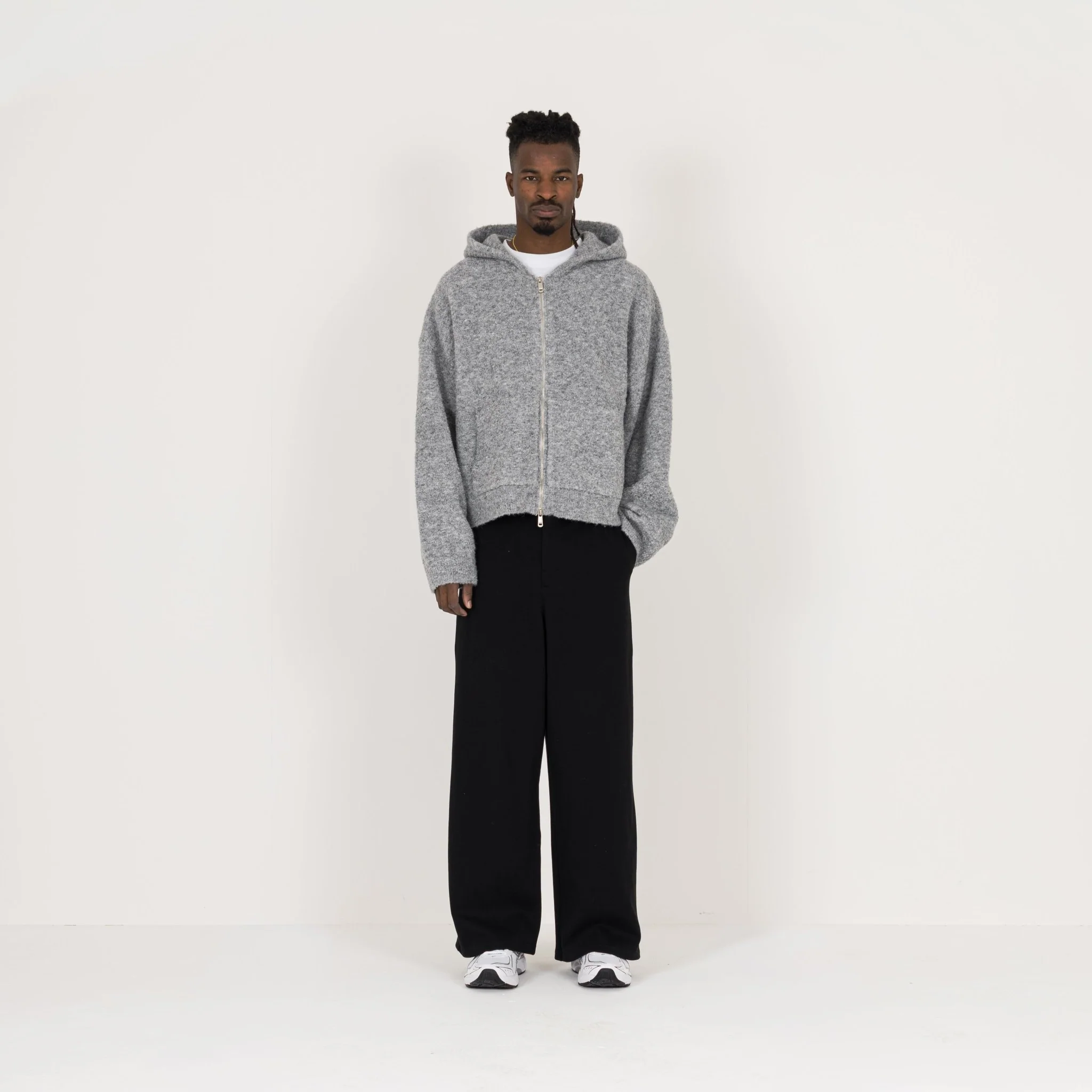 Bouclé Zip Hoodie - Soft Grey - Image 4