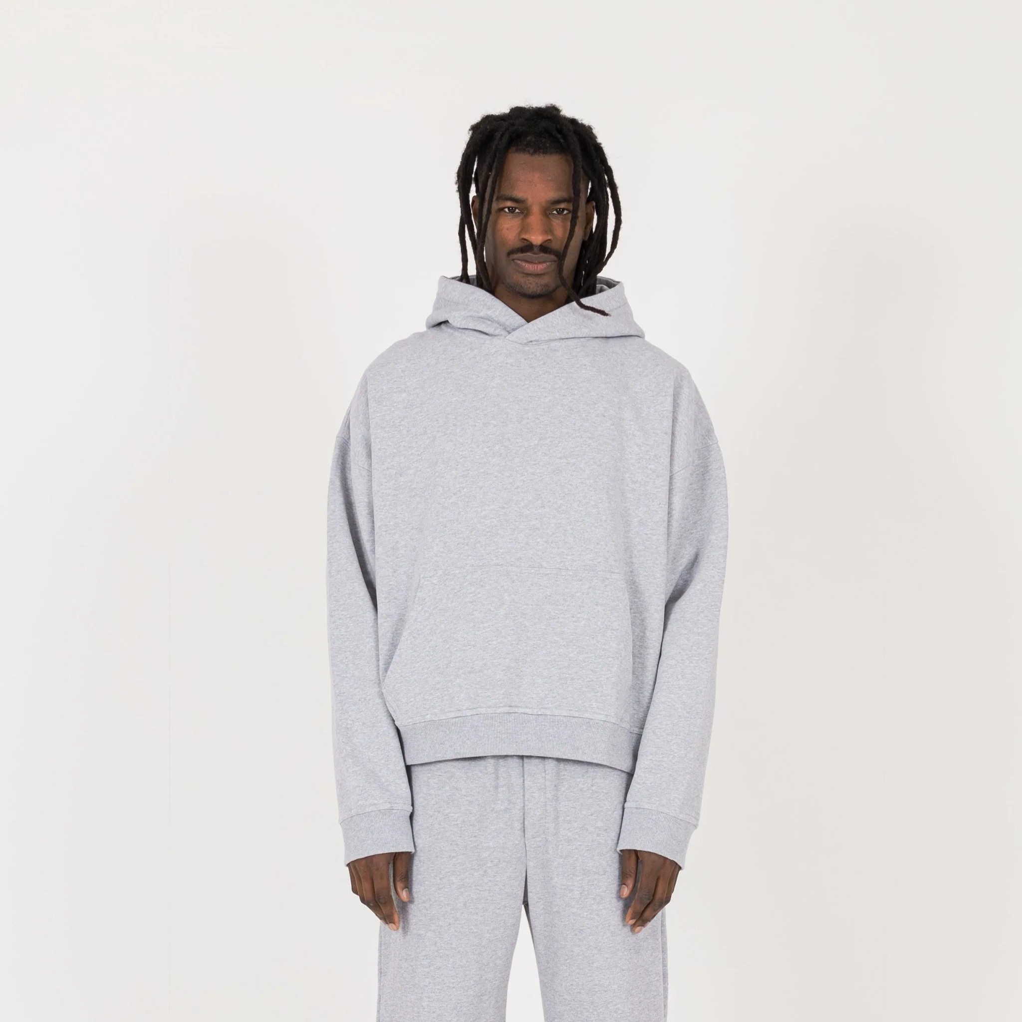 Cropped Hoodie - Light Marl Grey - Image 2
