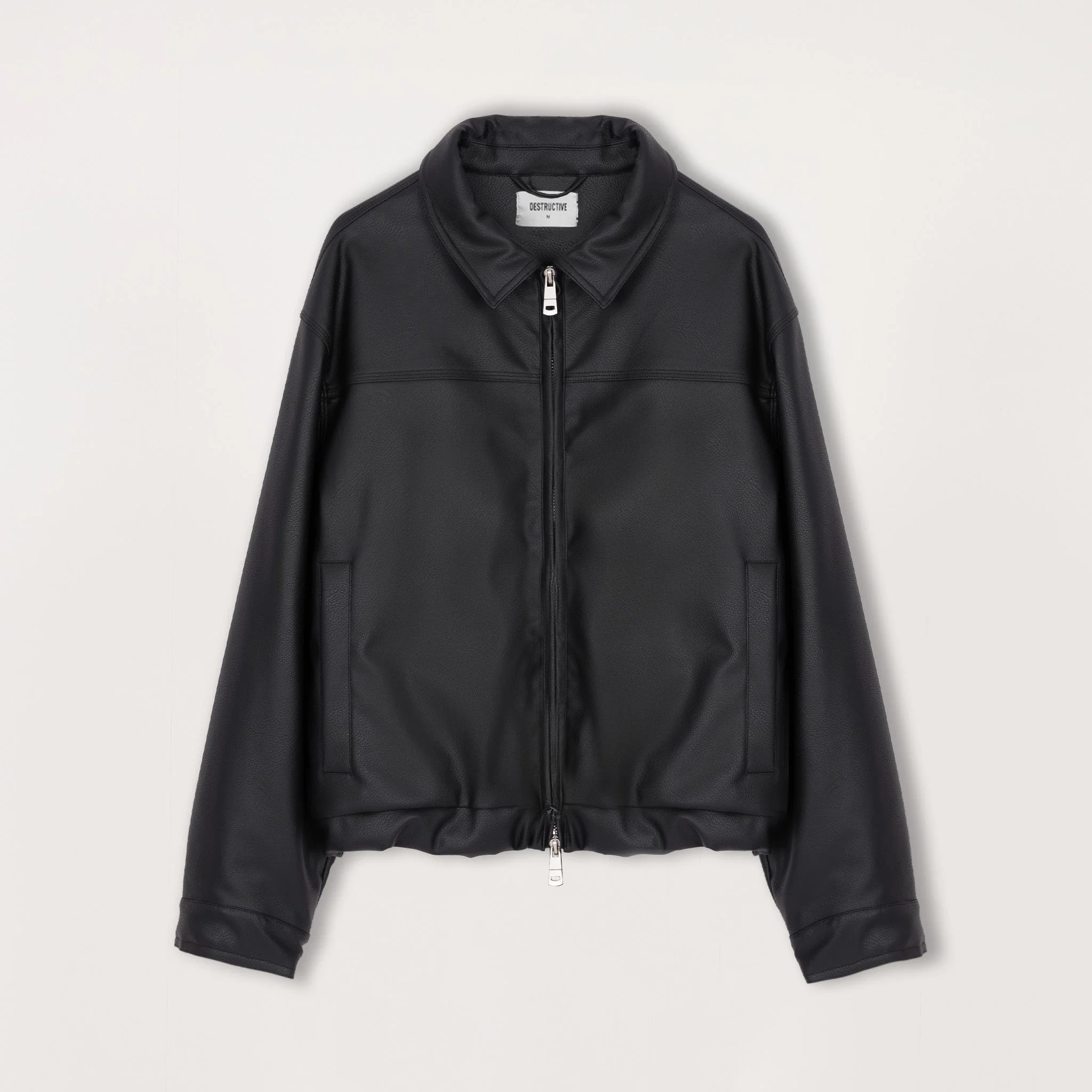 Cropped Leather Jacket - Black
