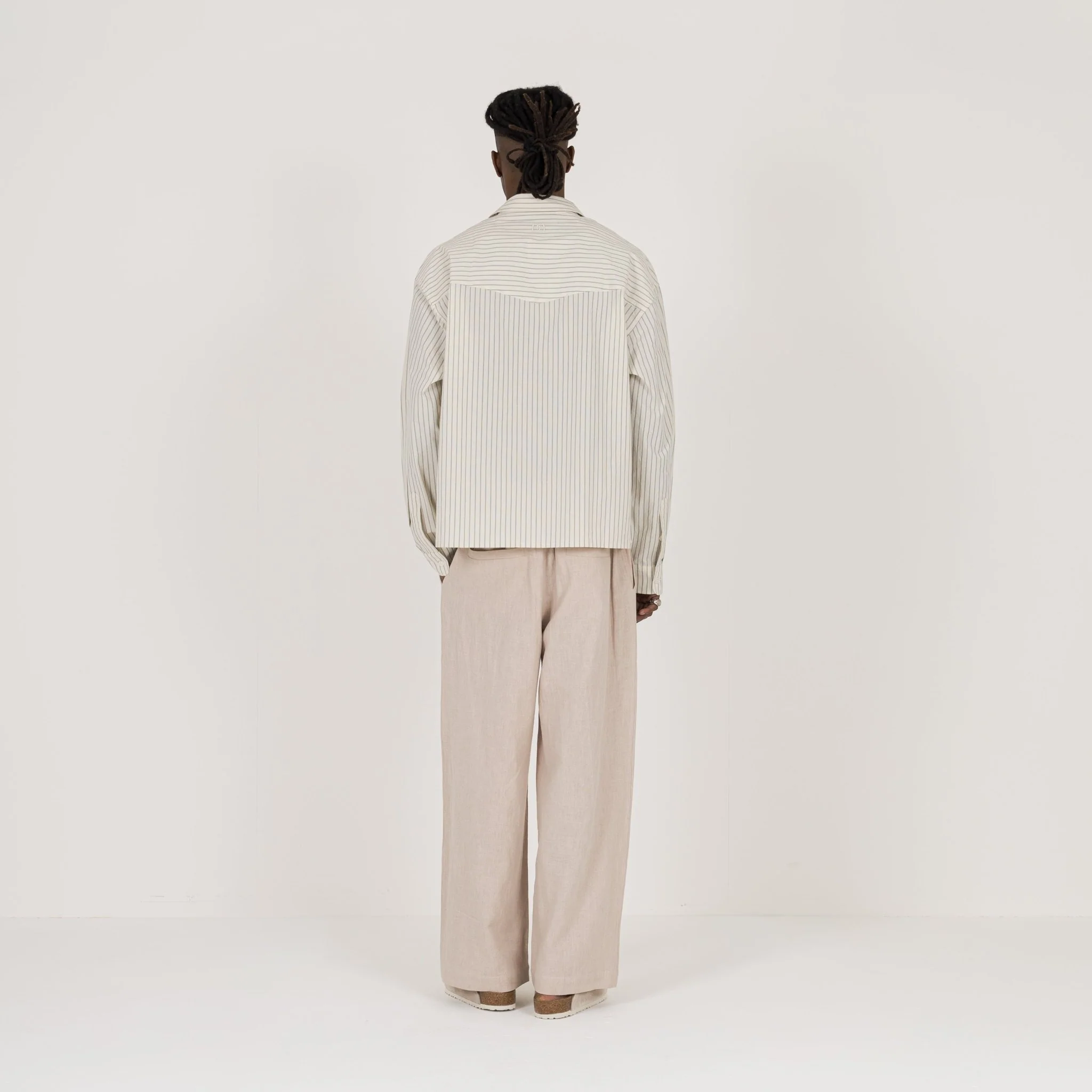 Cropped Long Sleeve Shirt - Bone Pinstripe - Image 7