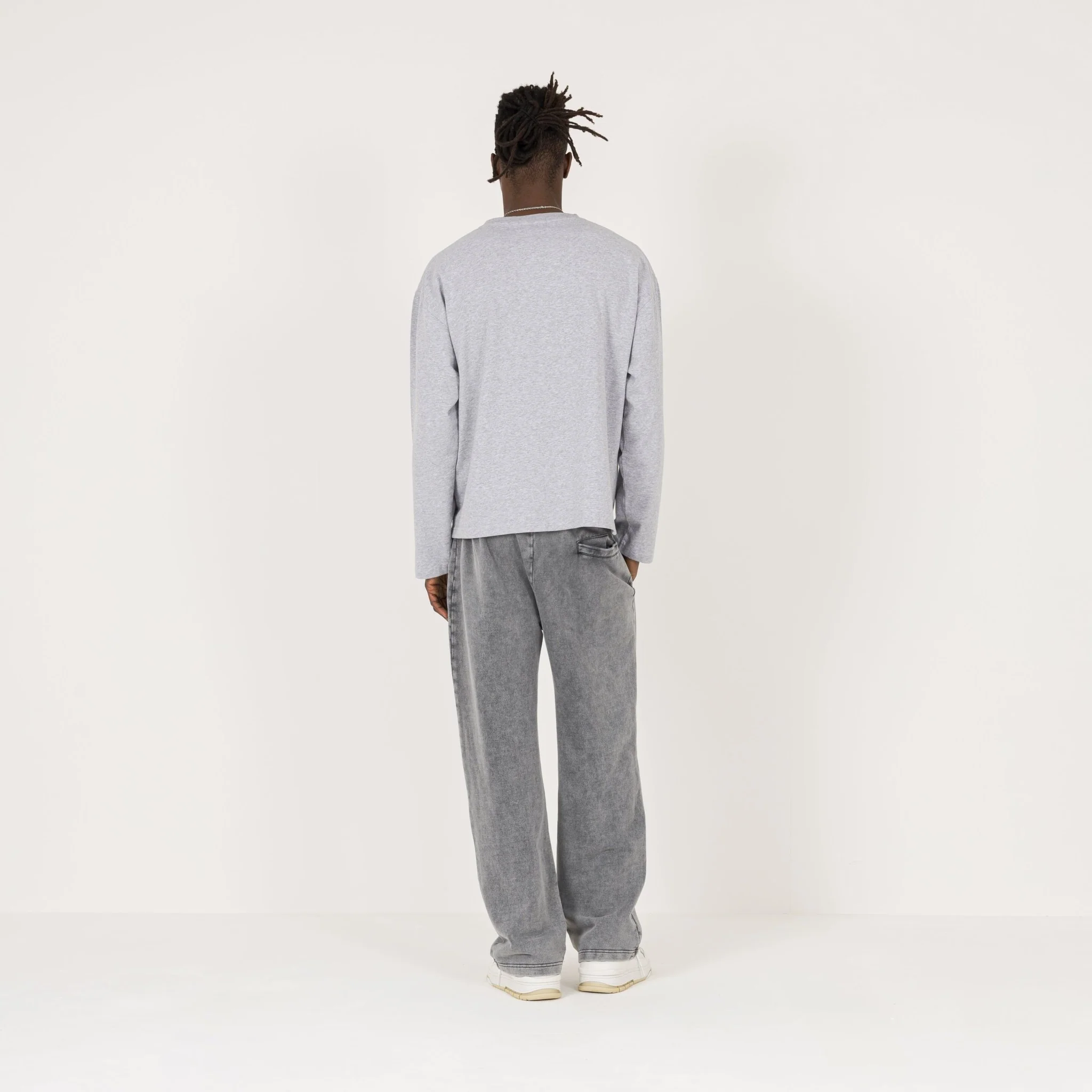 Cropped Long Sleeve T-Shirt - Light Marl Grey - Image 7