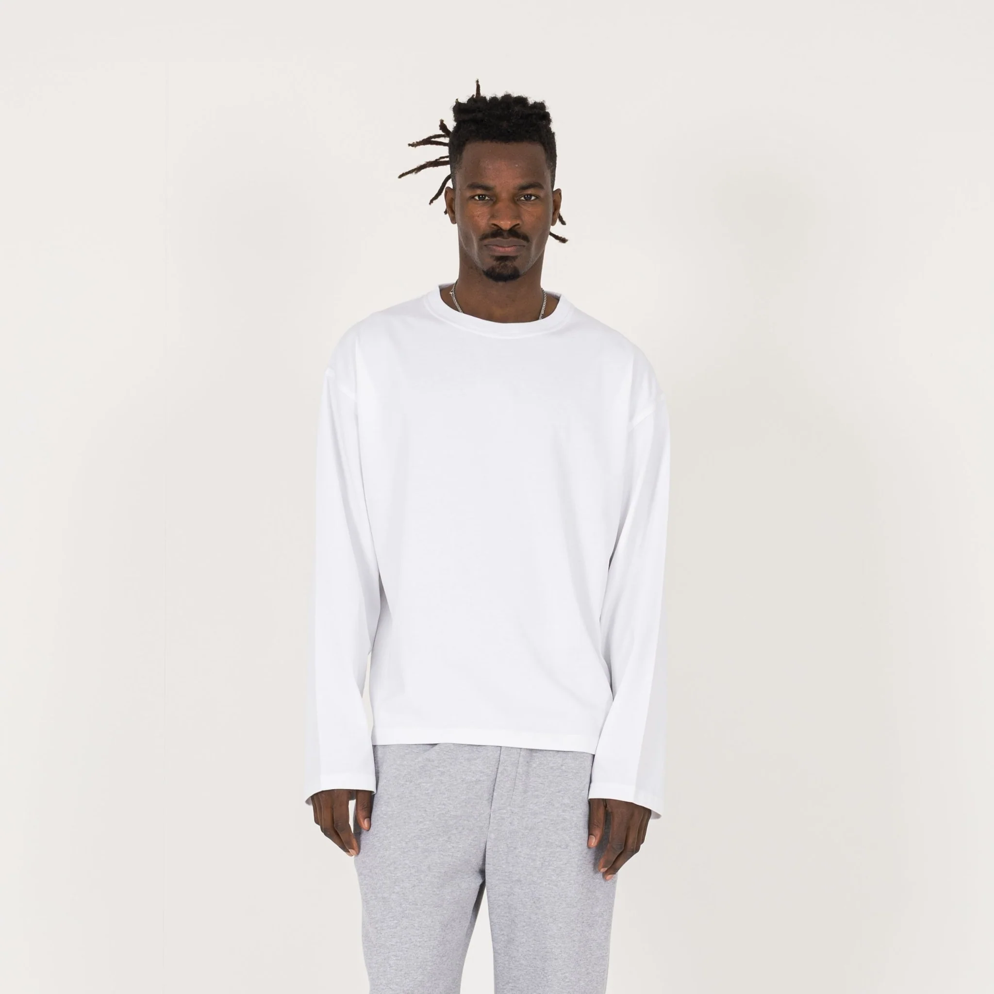 Cropped Long Sleeve T-Shirt - White - Image 2