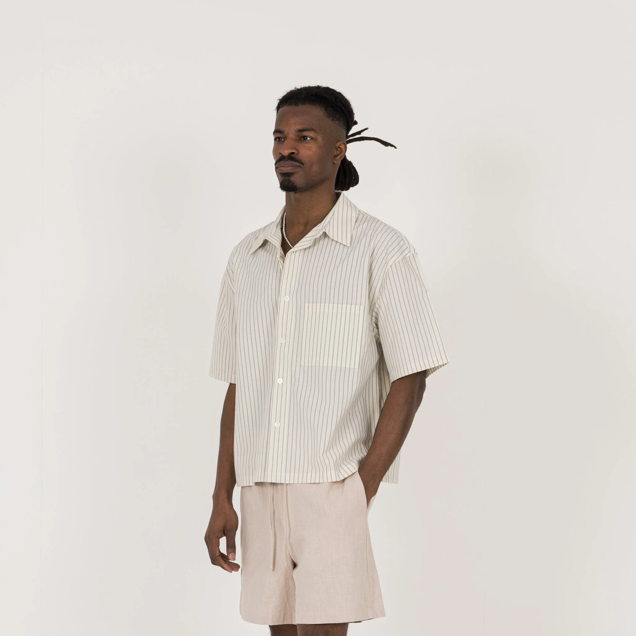 Cropped Shirt - Bone Pinstripe - Image 3
