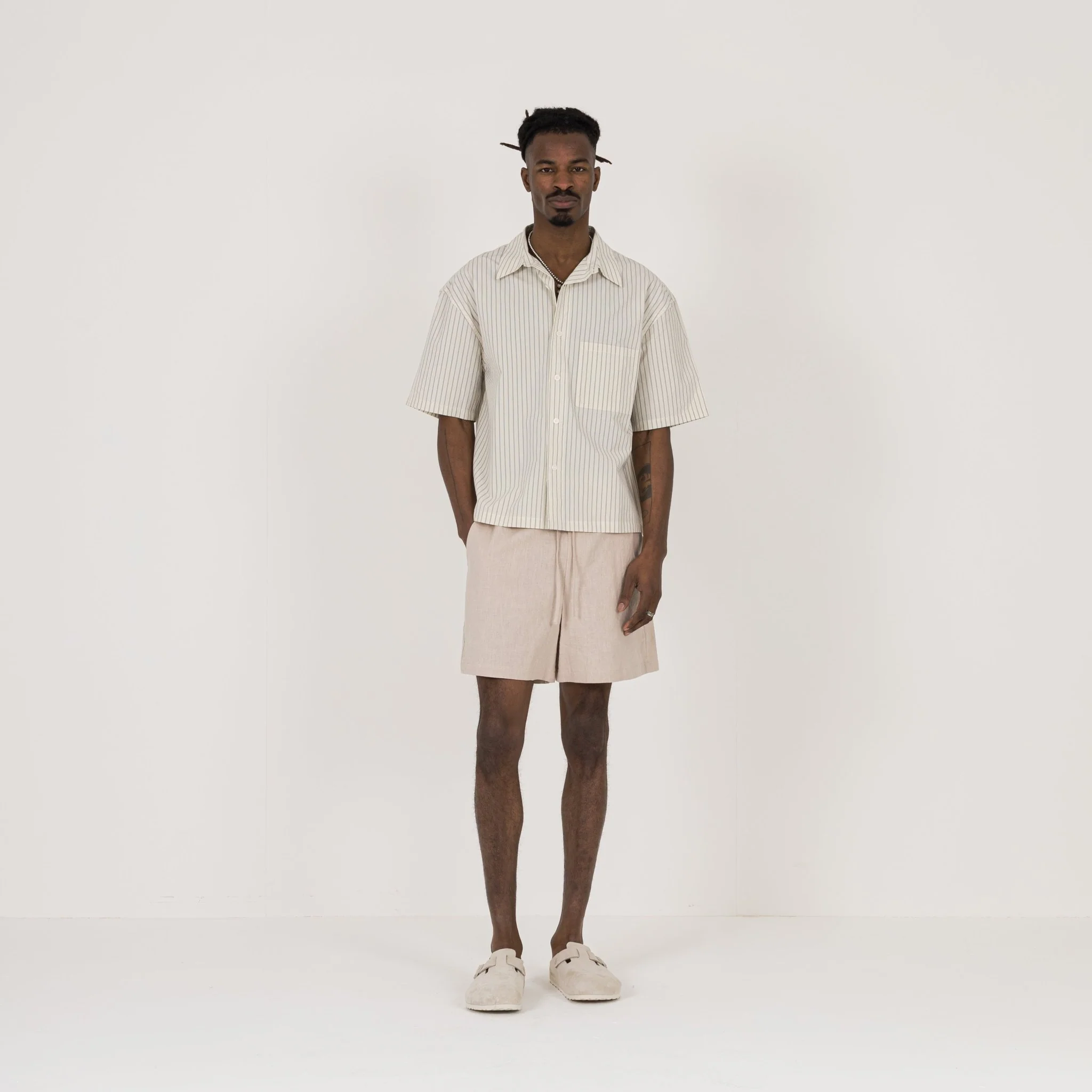 Cropped Shirt - Bone Pinstripe - Image 4