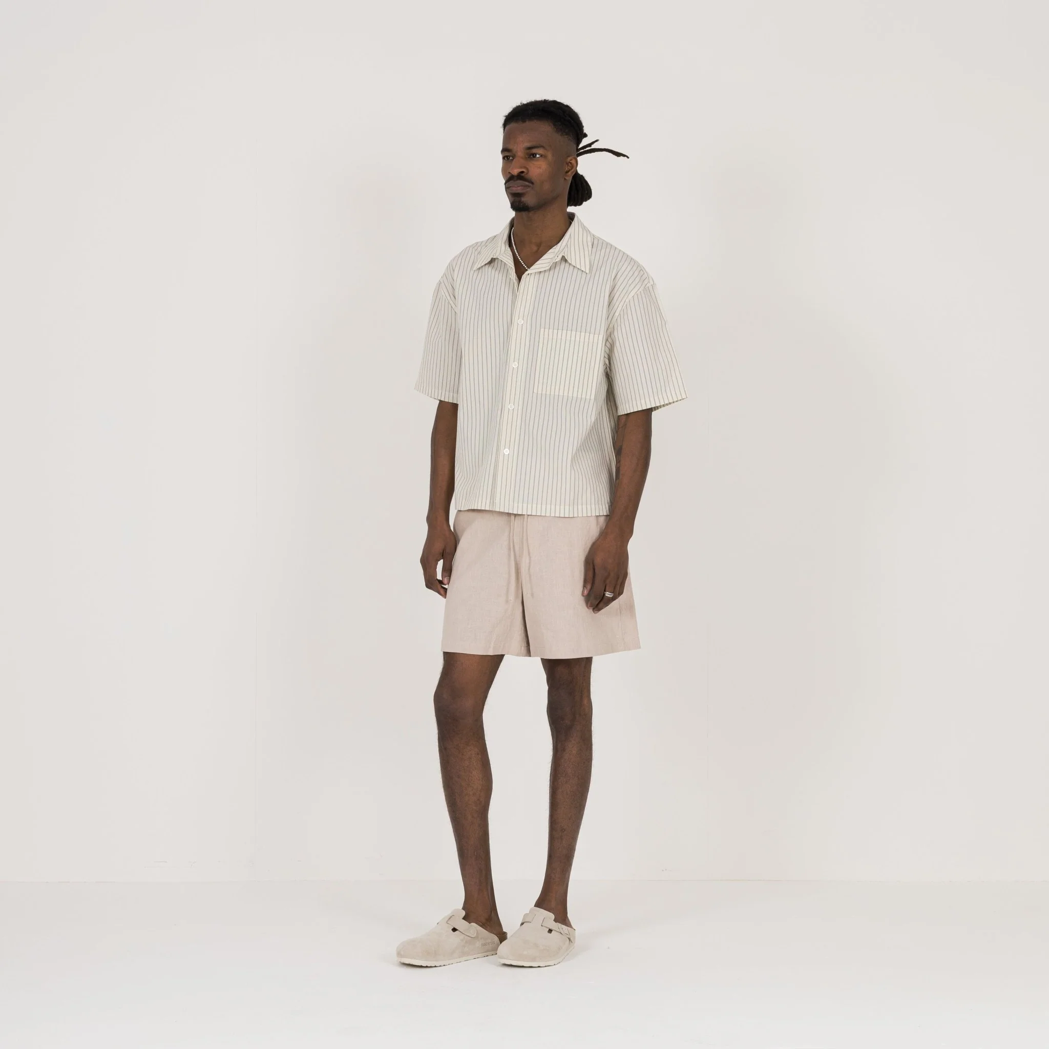 Cropped Shirt - Bone Pinstripe - Image 5