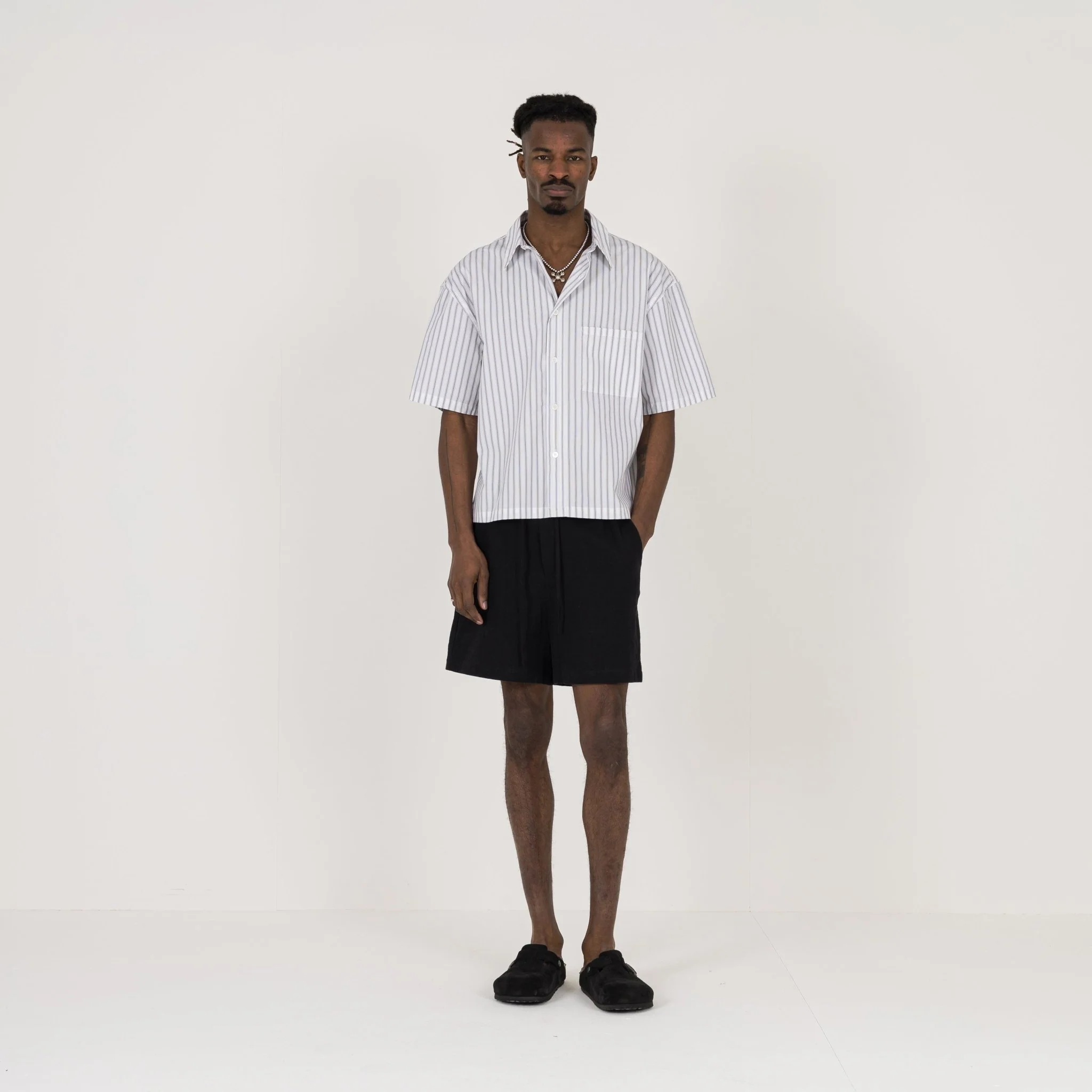 Cropped Shirt - White Pinstripe - Image 4