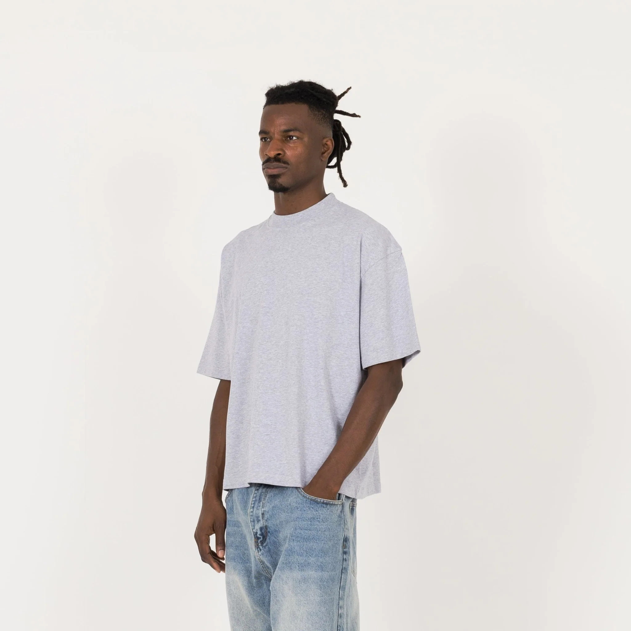 Cropped T-Shirt - Light Marl Grey - Image 3