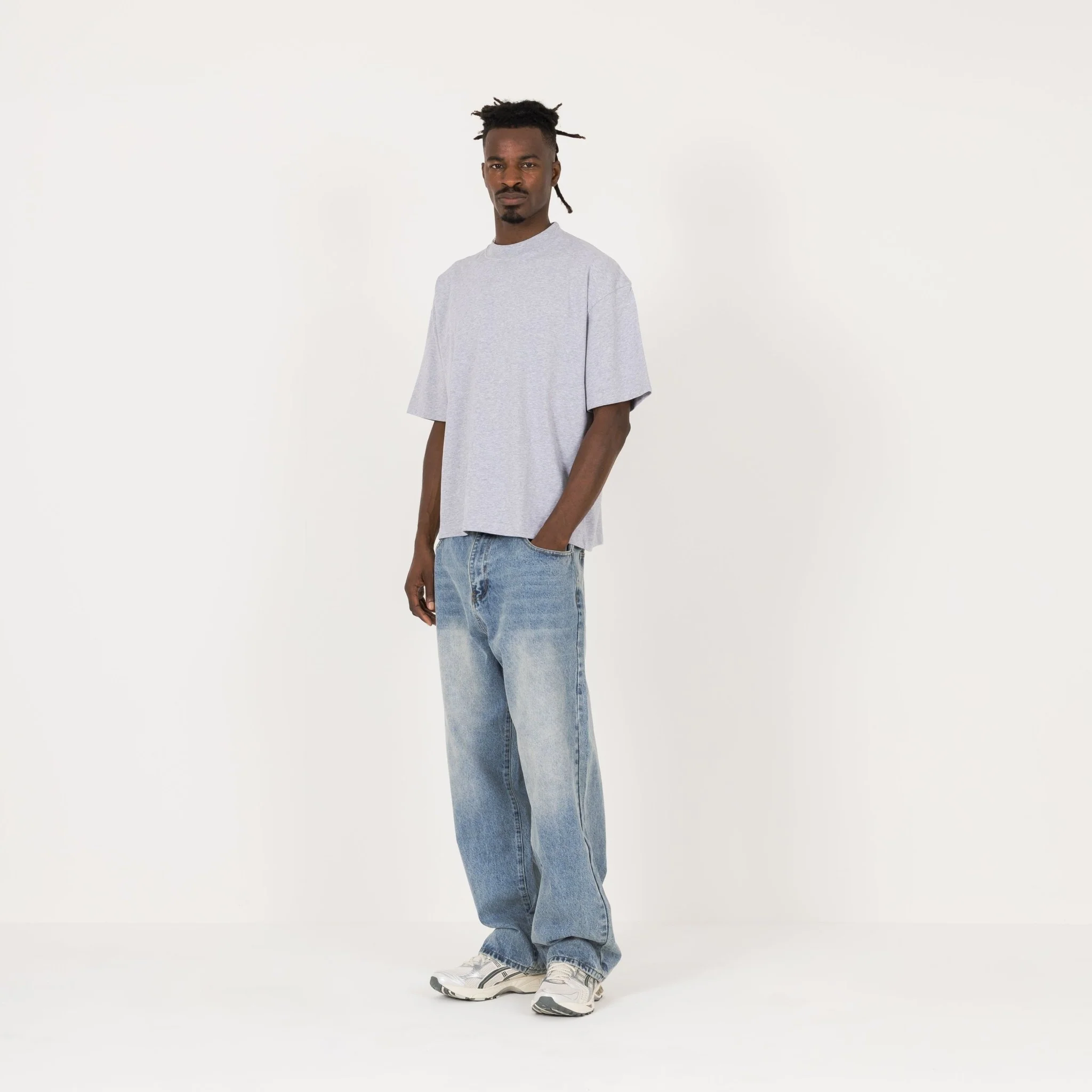 Cropped T-Shirt - Light Marl Grey - Image 5