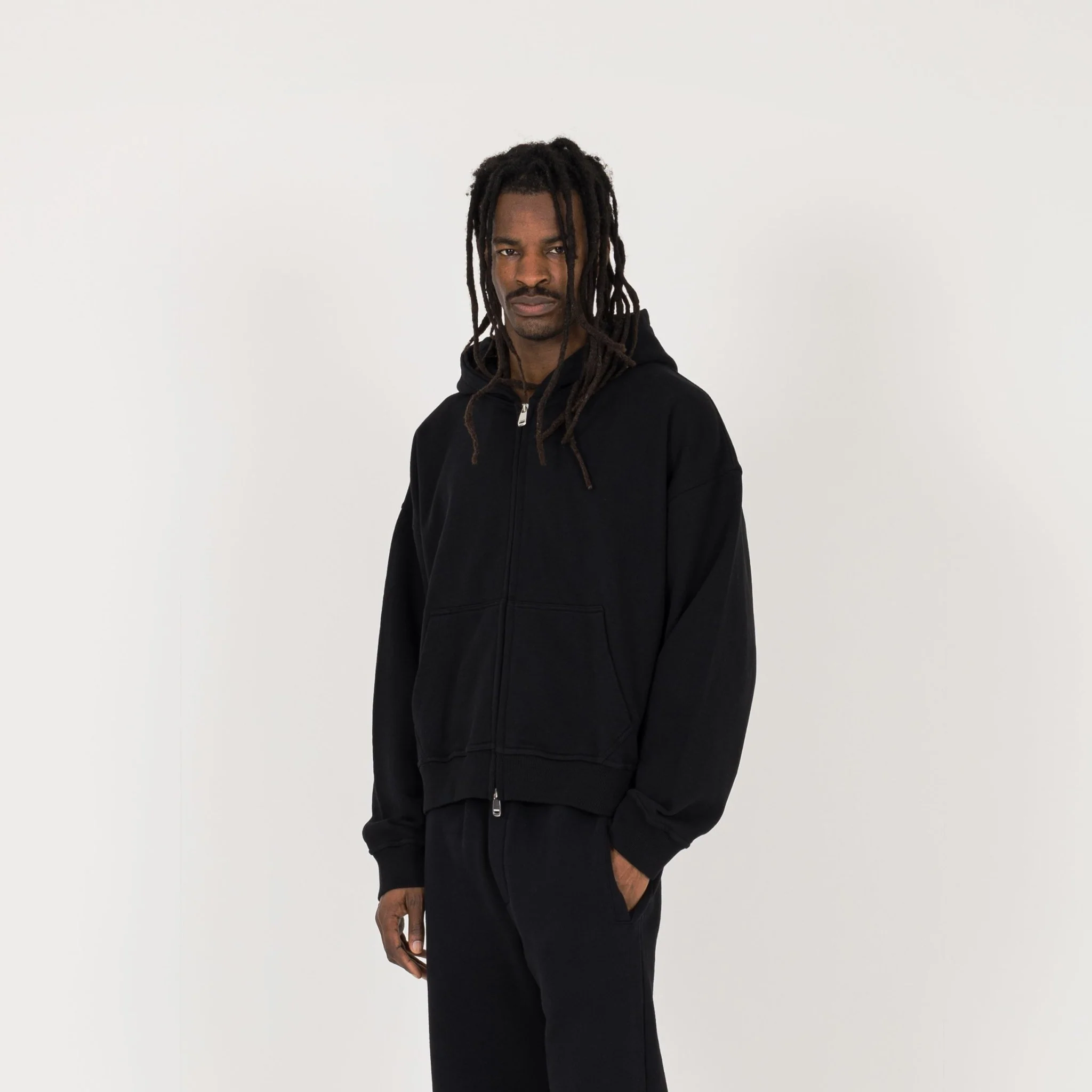 Cropped Zip Hoodie - Black - Image 3