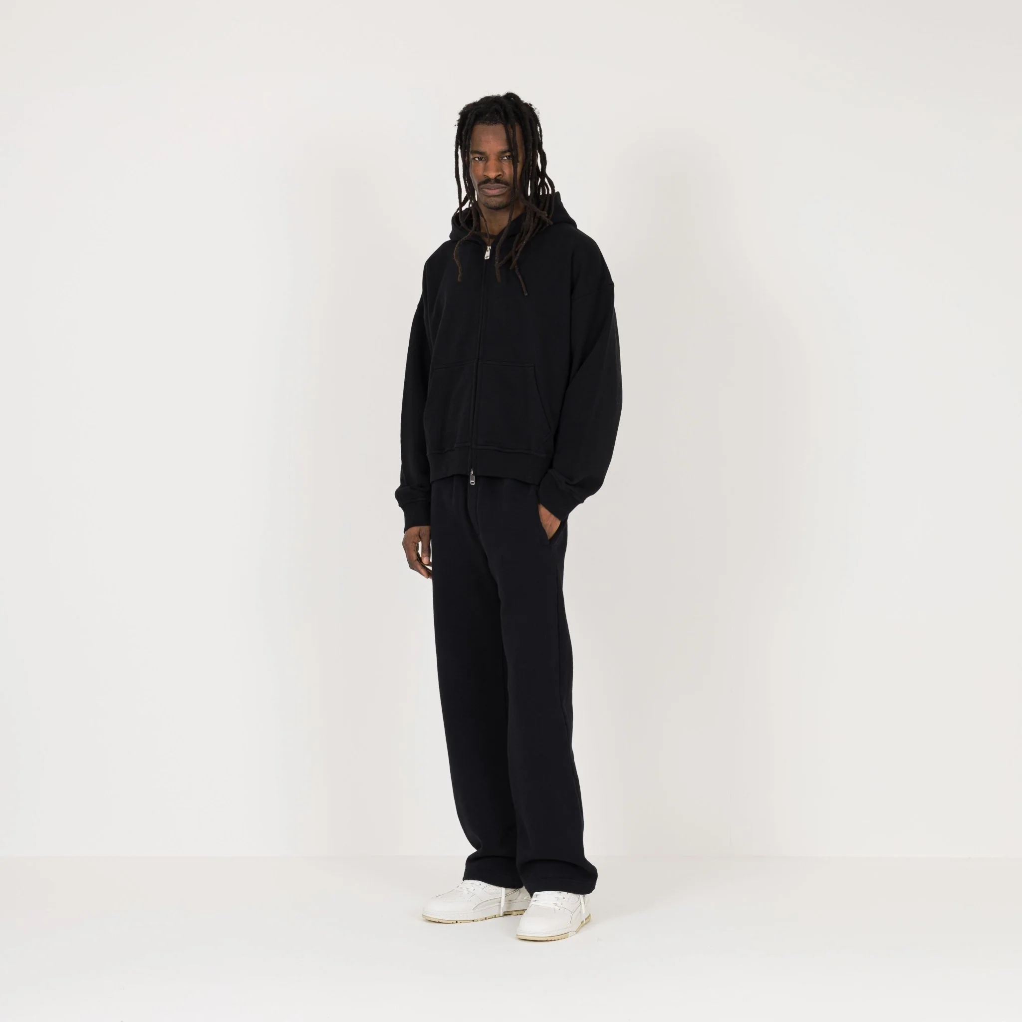 Cropped Zip Hoodie - Black - Image 5