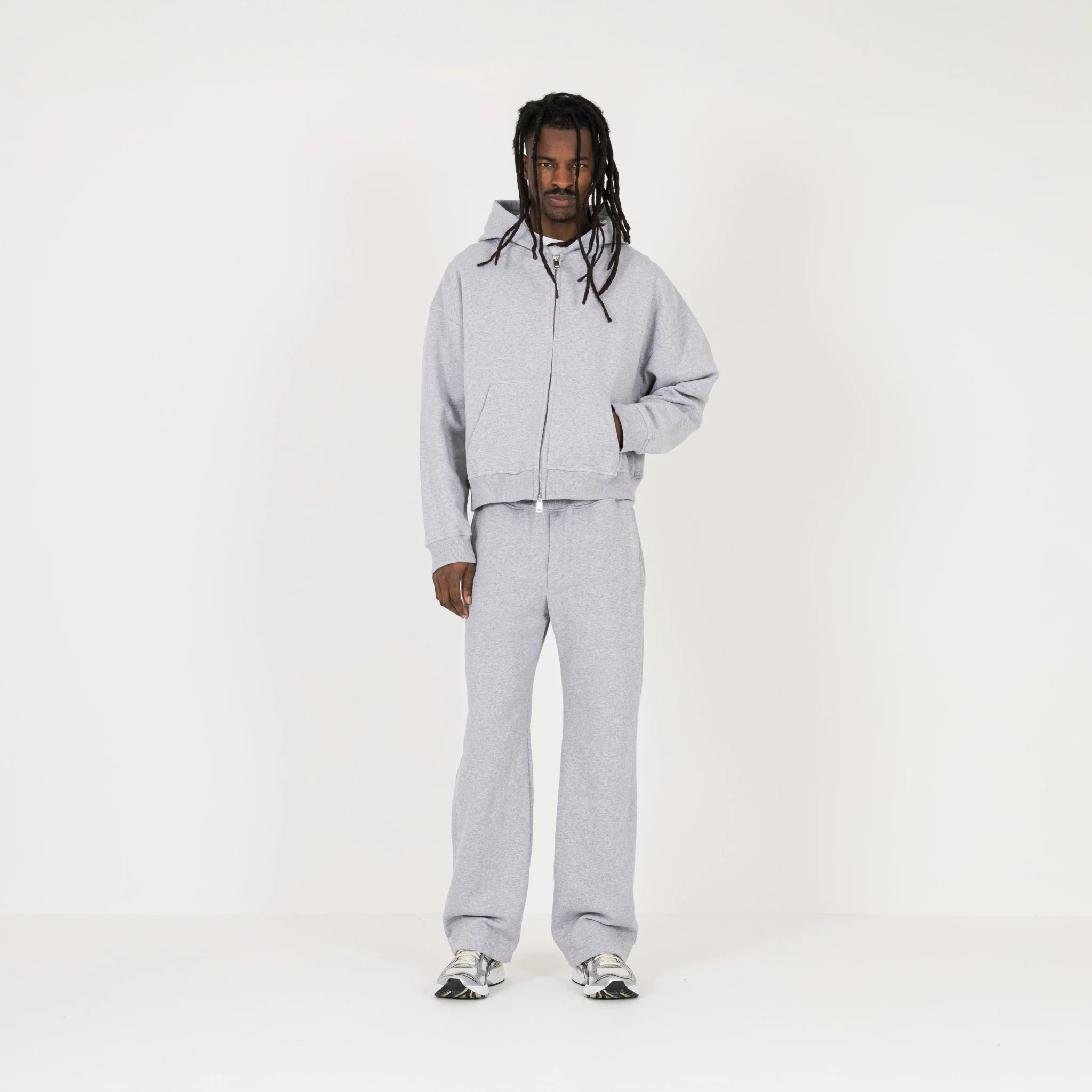 Cropped Zip Hoodie - Light Marl Grey - Image 4