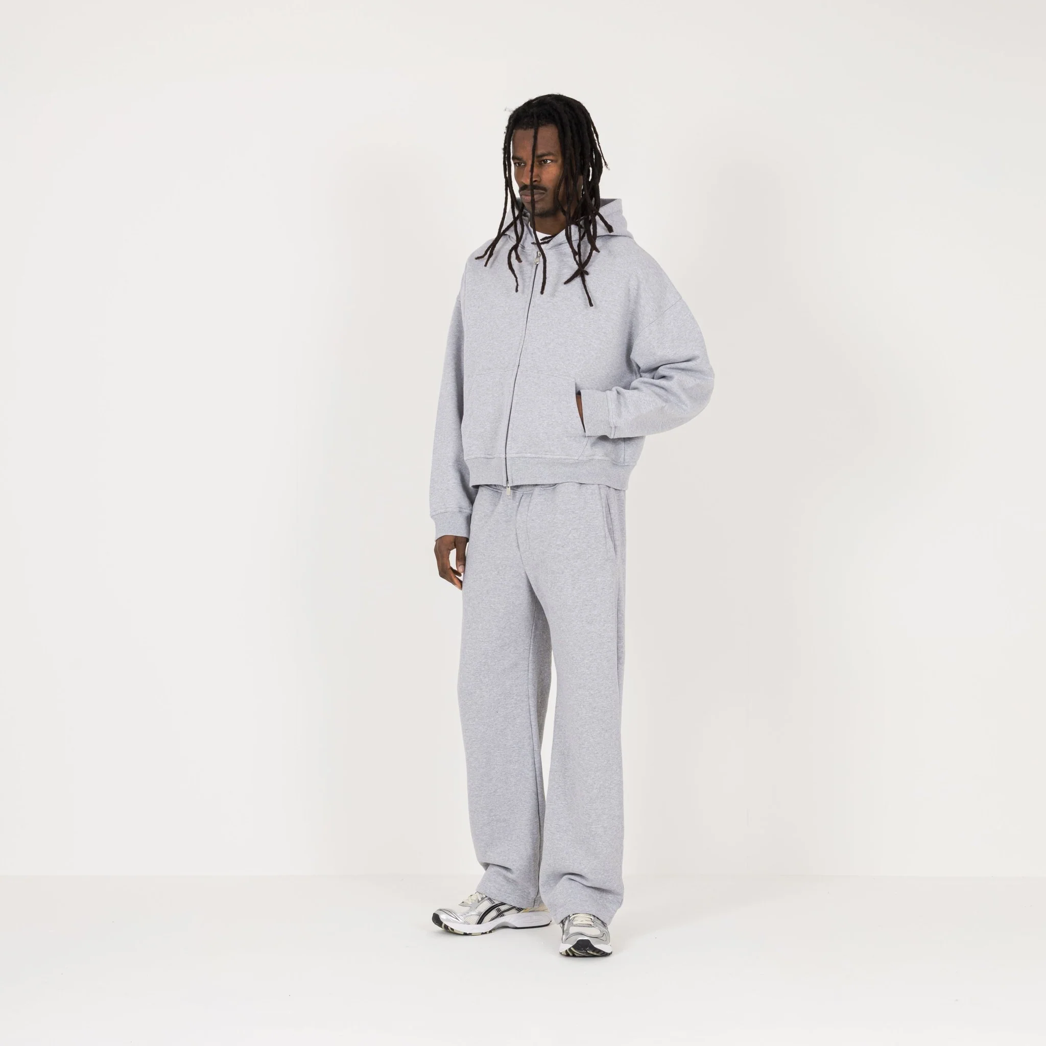 Cropped Zip Hoodie - Light Marl Grey - Image 5