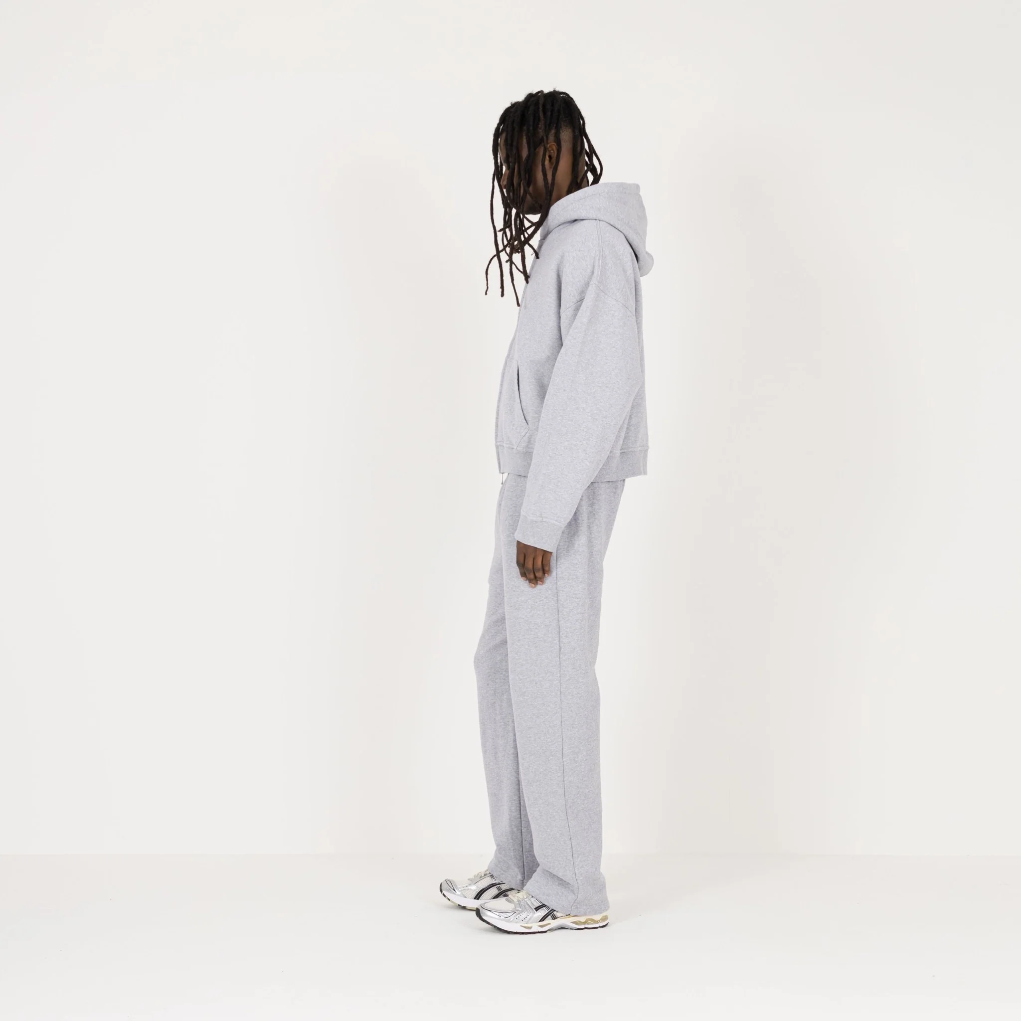 Cropped Zip Hoodie - Light Marl Grey - Image 6