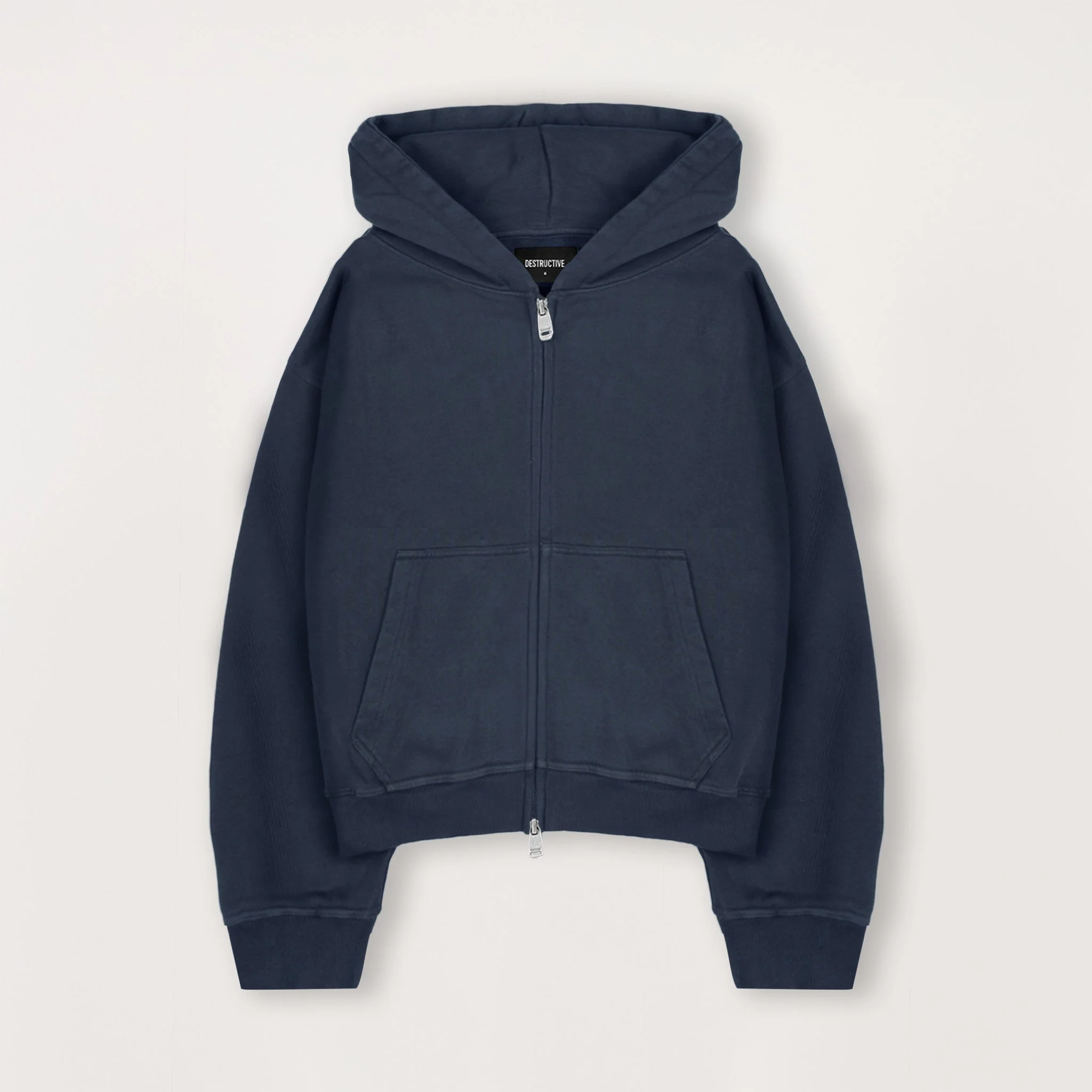Cropped Zip Hoodie - Navy