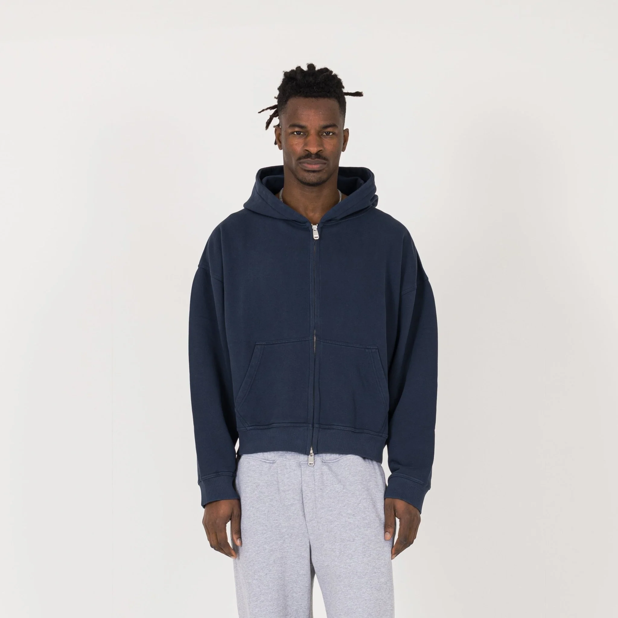 Cropped Zip Hoodie - Navy - Image 2