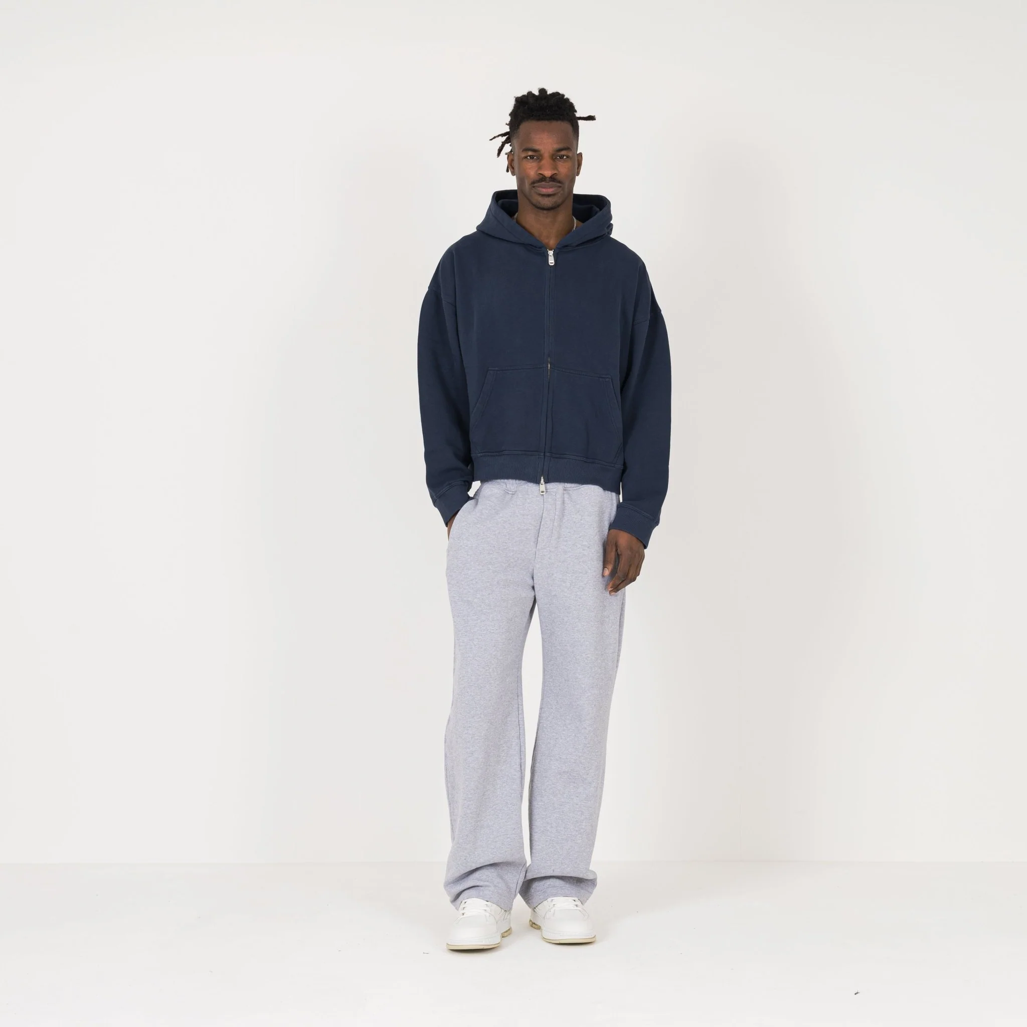Cropped Zip Hoodie - Navy - Image 4