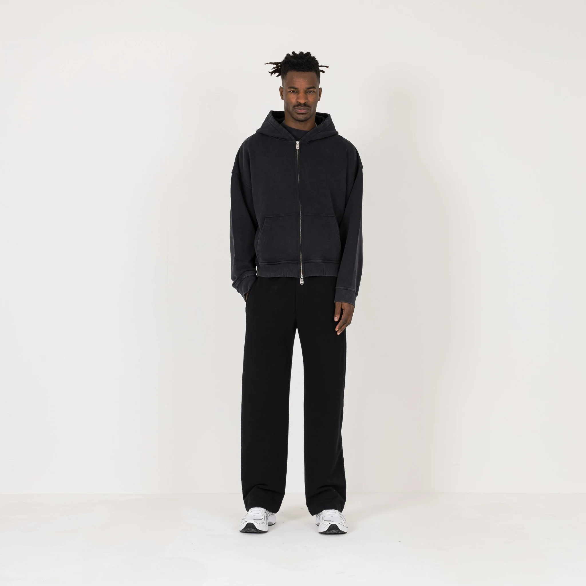 Cropped Zip Hoodie - Vintage Black - Image 4