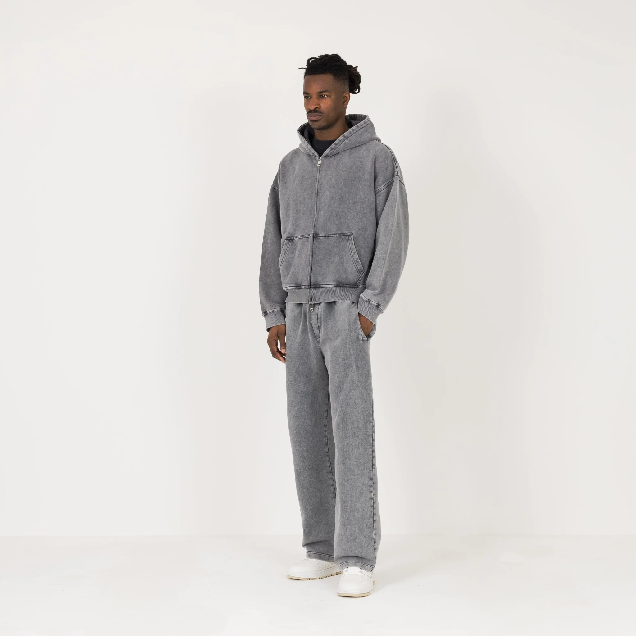 Cropped Zip Hoodie - Vintage Grey - Image 5
