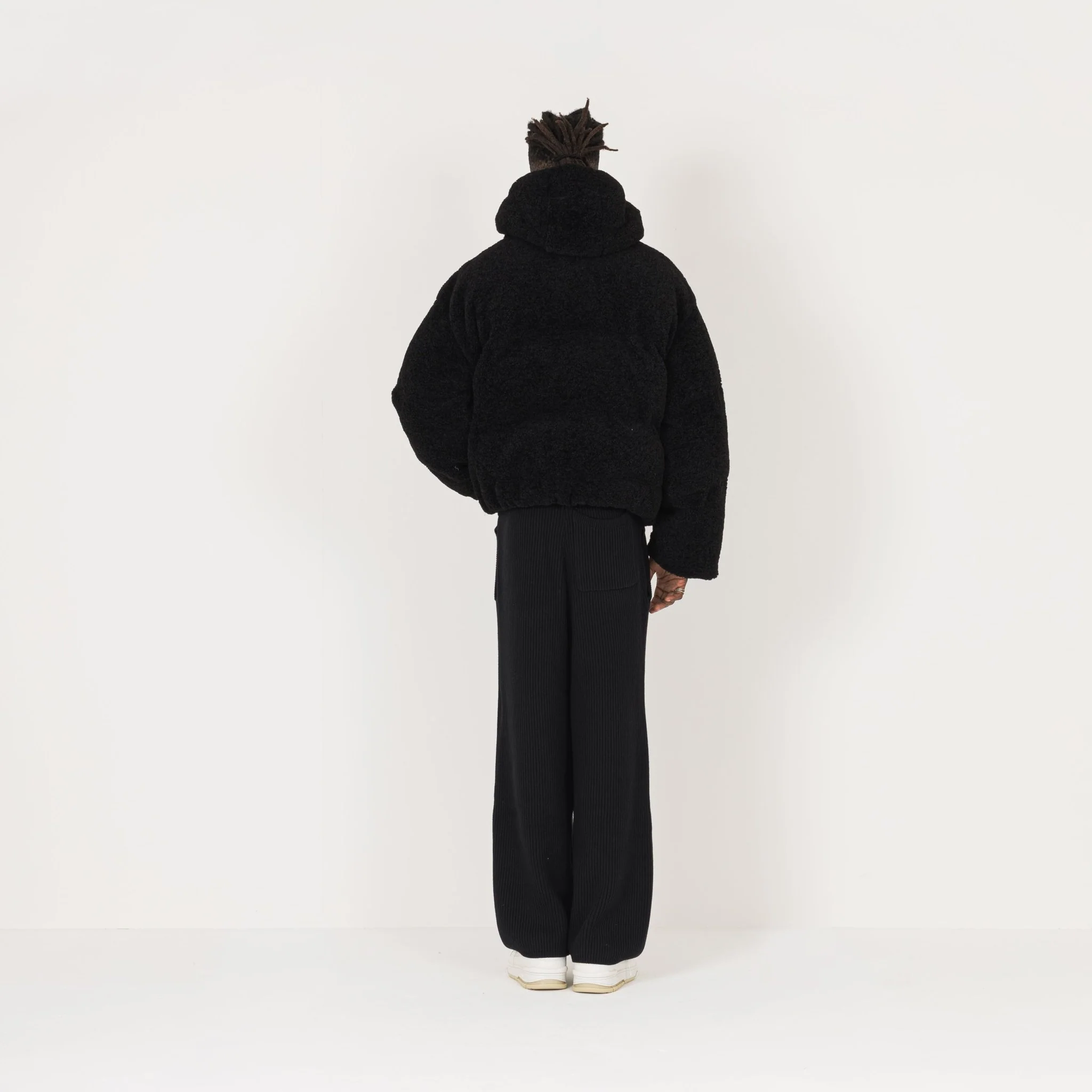Fleece Puffer Jacket - Black - Image 7