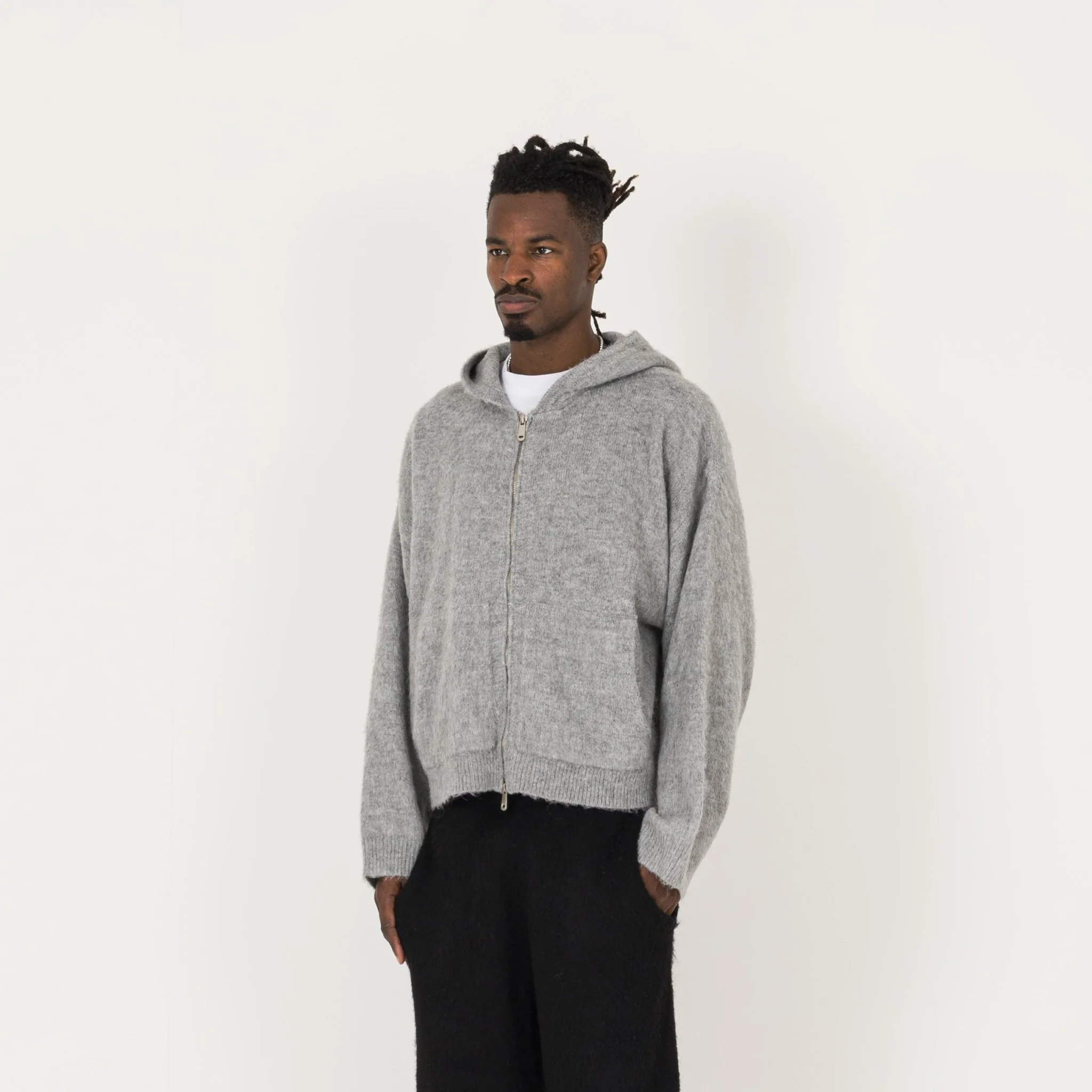 Mohair Zip Hoodie - Glacial Grey - Image 3