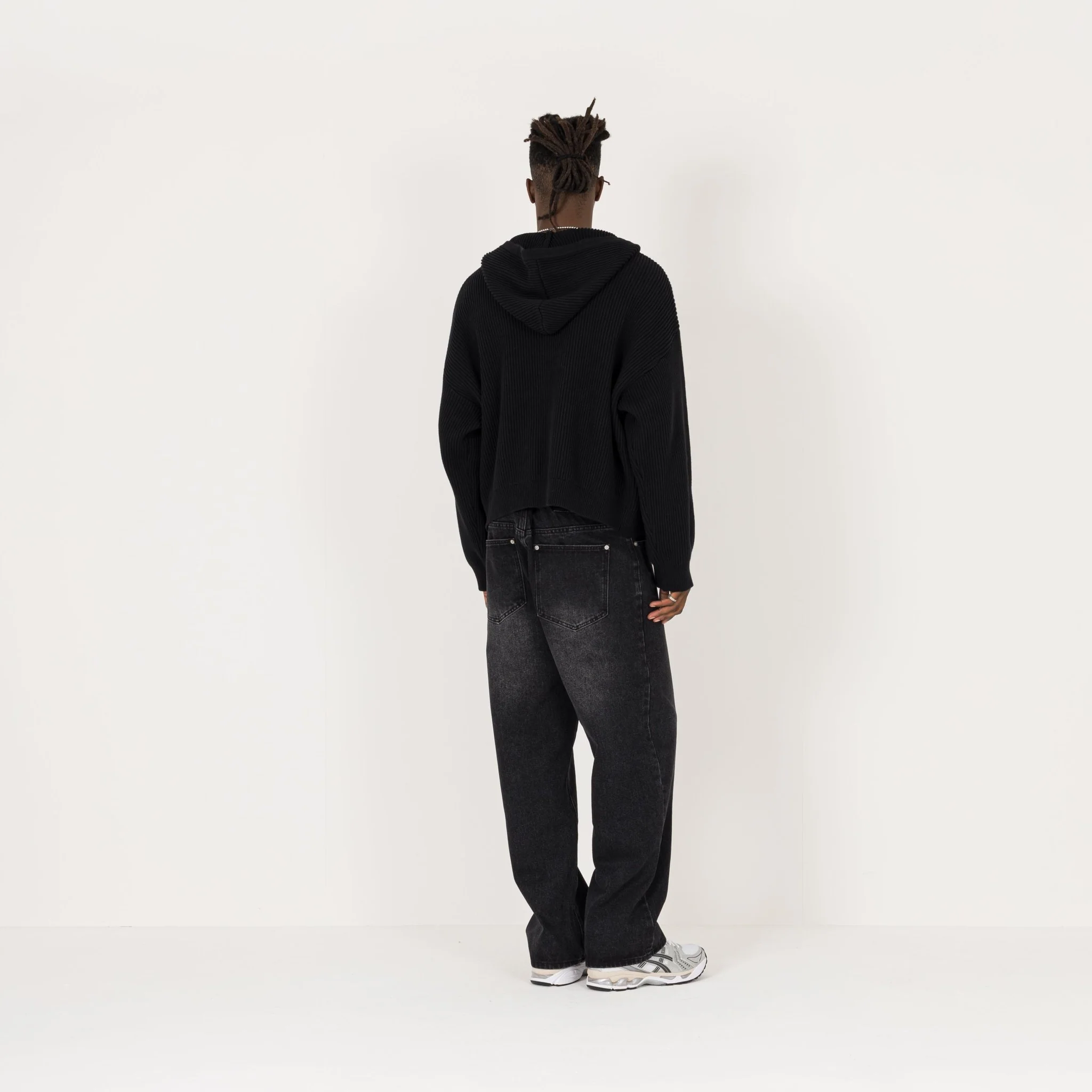 Ribbed Zip Hoodie - Black - Image 7